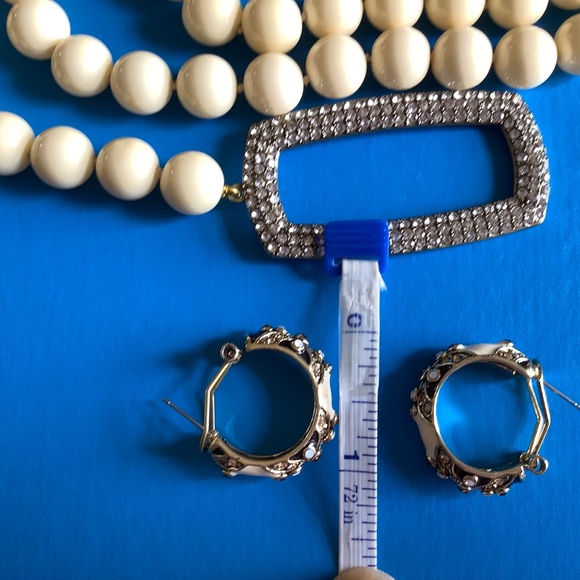 Heidi Daus Set Game Changer Pave Crystal Beaded Lariat Necklace & Earrings Ivory - Picture 10 of 16